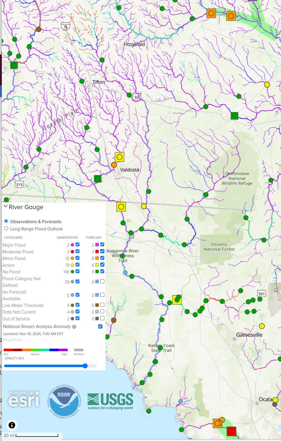 Map: NOAA River Gauges 2024-11-10