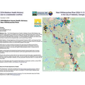 [DOH-Madison Health Advisory Near Withlacoochee River 2024-11-13 due to a wastewater overflow in the City of Valdosta, Georgia]