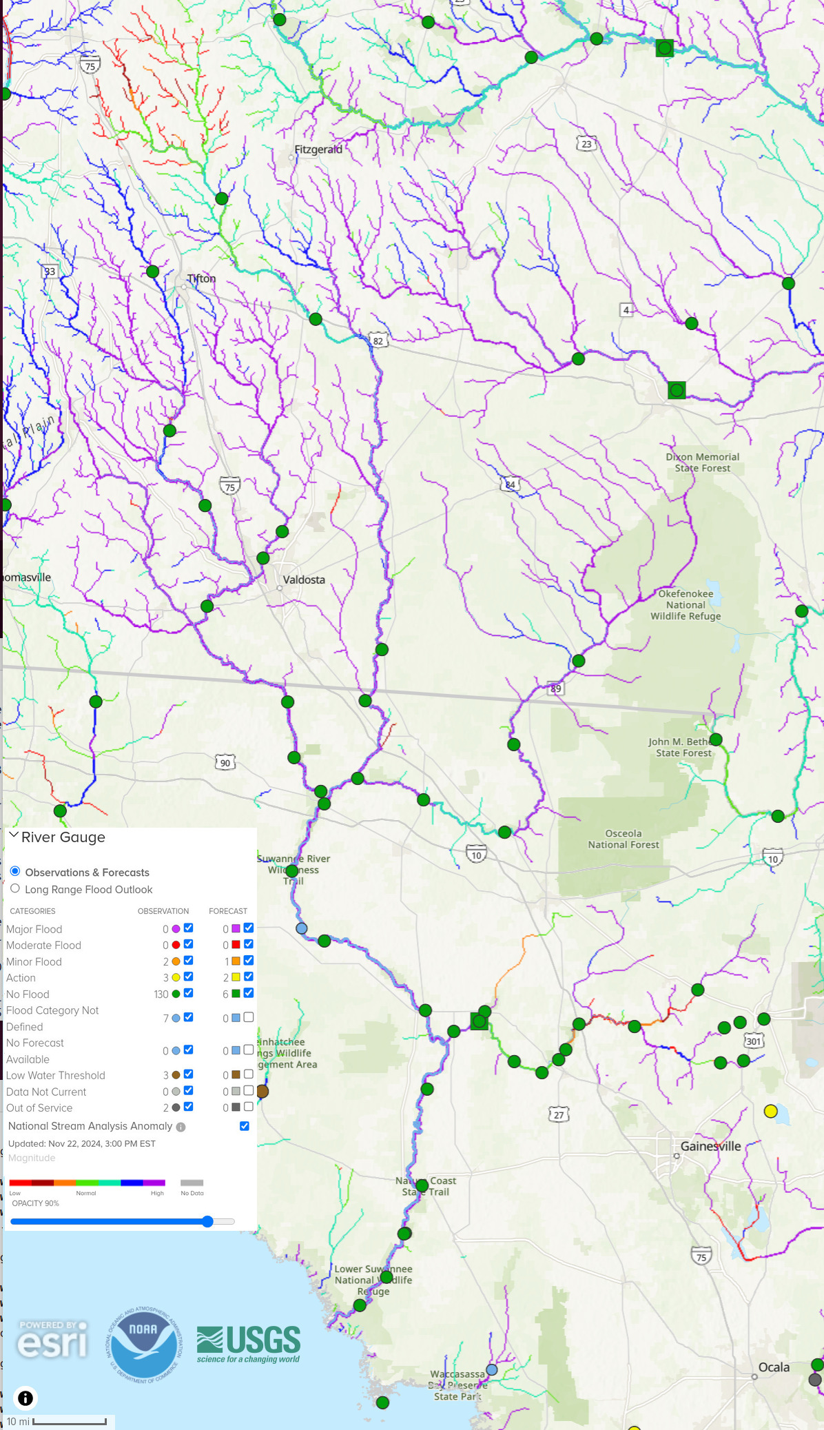 Map: NOAA River Gauges 2024-11-22