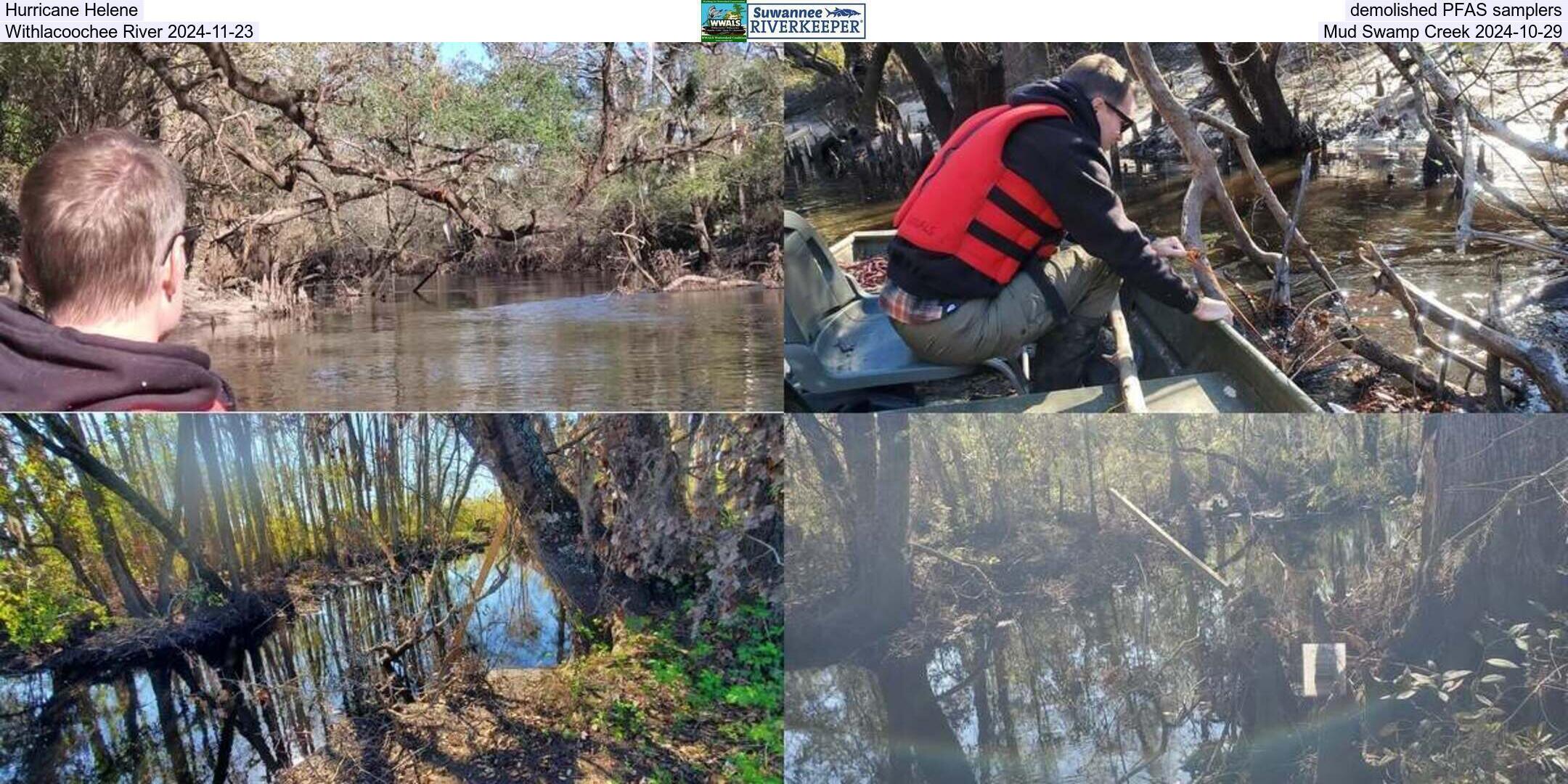 Hurricane Helene demolished PFAS samplers, Withlacoochee River 2024-11-23, Mud Swamp Creek 2024-10-29