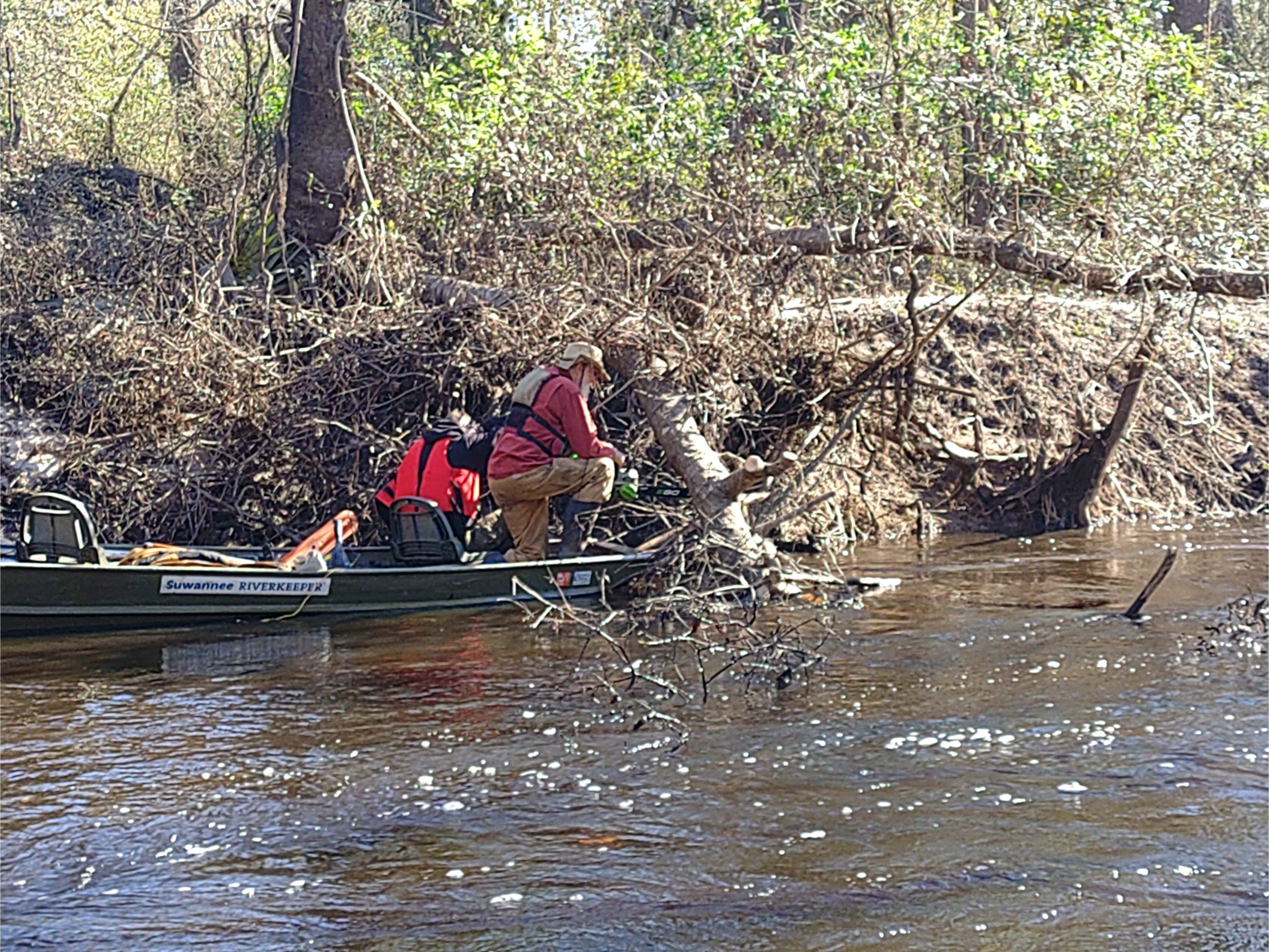 jsq sawing under the main log --Phil Royce, 10:58:28, 30.8447282, -83.34745