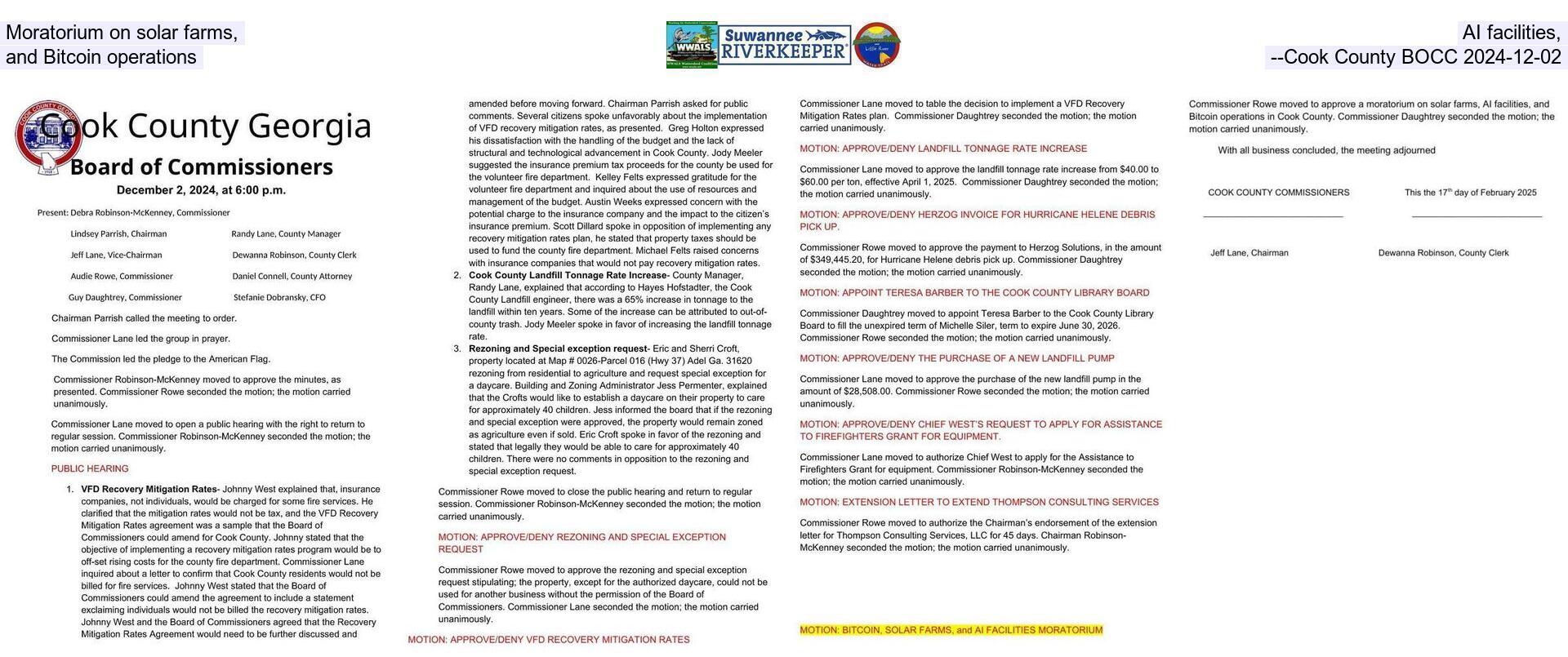 Moratorium on solar farms, AI facilities, and Bitcoin operations --Cook County BOCC 2024-12-02