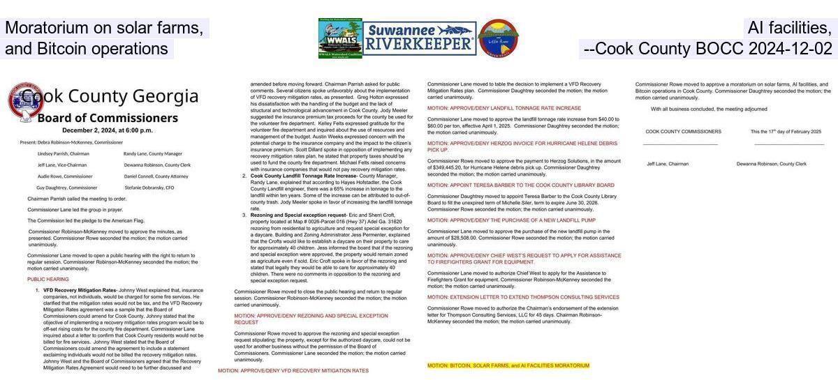 Moratorium on solar farms, AI facilities, and Bitcoin operations --Cook County BOCC 2024-12-02