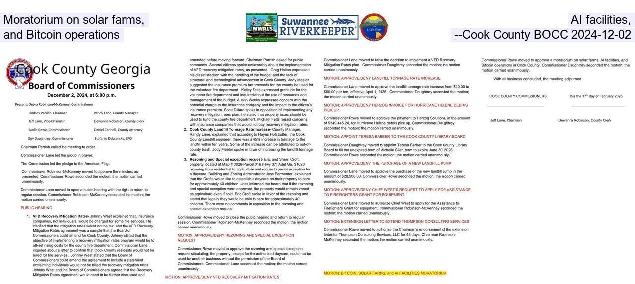 Moratorium on solar farms, AI facilities, and Bitcoin operations --Cook County BOCC 2024-12-02