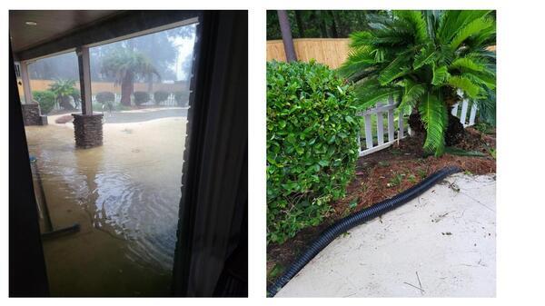 Flood waters into swimming pool