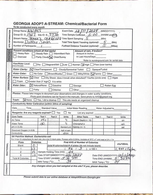 Franks Creek @ GA 122 Bacterial Form 2024-12-11