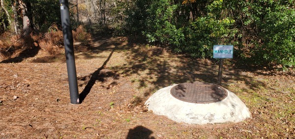 Path left from the Manhole sign to Sugar Creek, 2024-12-12, 13:50:21, 30.8609950, -83.3183474