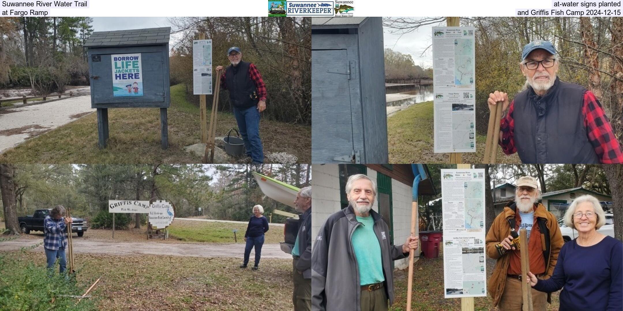 Suwannee River Water Trail at-water signs planted at Fargo Ramp and Griffis Fish Camp 2024-12-15