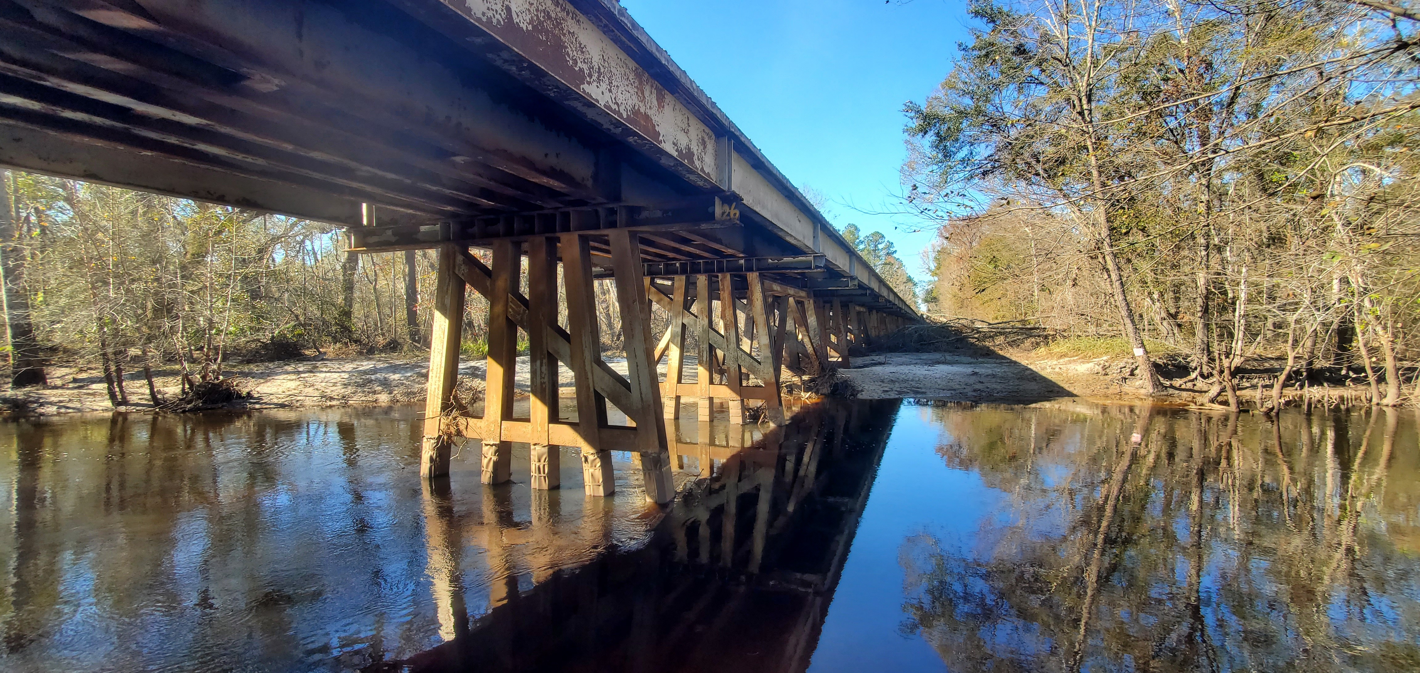 Under Norfolk Southern Railroad Trestle, Withlacoochee River below Sugar Creek, 13:59:48, 30.8631749, -83.3217410