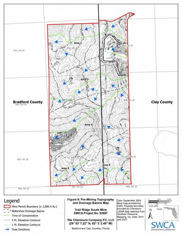 Figure 9: Pre-Mining Topography and Drainage Basins Map