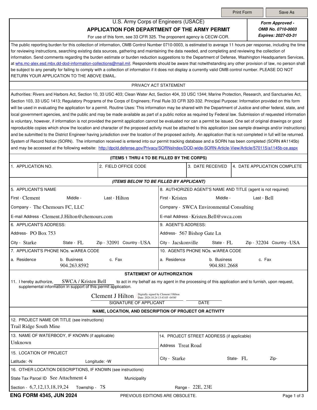 SWCA Environmental Consulting agent for The Chemours FC, LLC