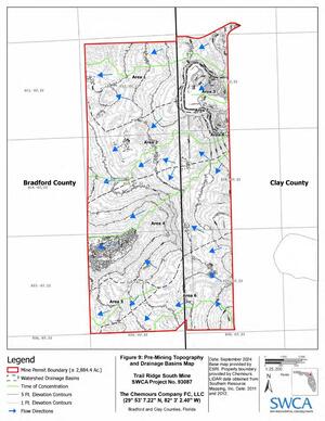 [Figure 9: Pre-Mining Topography and Drainage Basins Map]