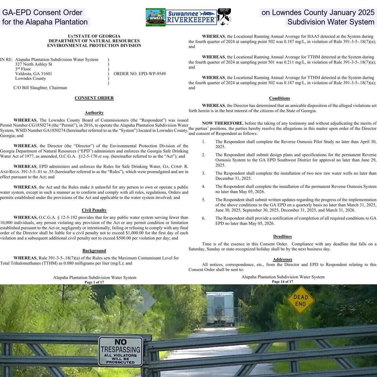 GA-EPD Consent Order on Lowndes County, January 2025, for the Alapaha Plantation Subdivision Water System