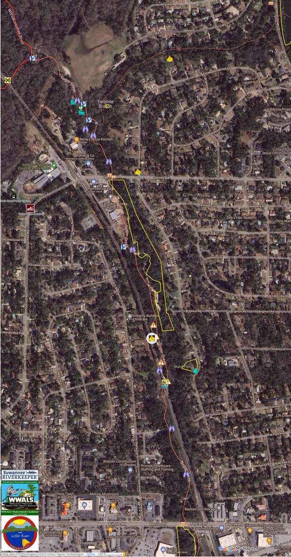 [Map: Sugar Creek from Baytree Road north to the Withlacoochee River in WLRWT 2025-01-09]