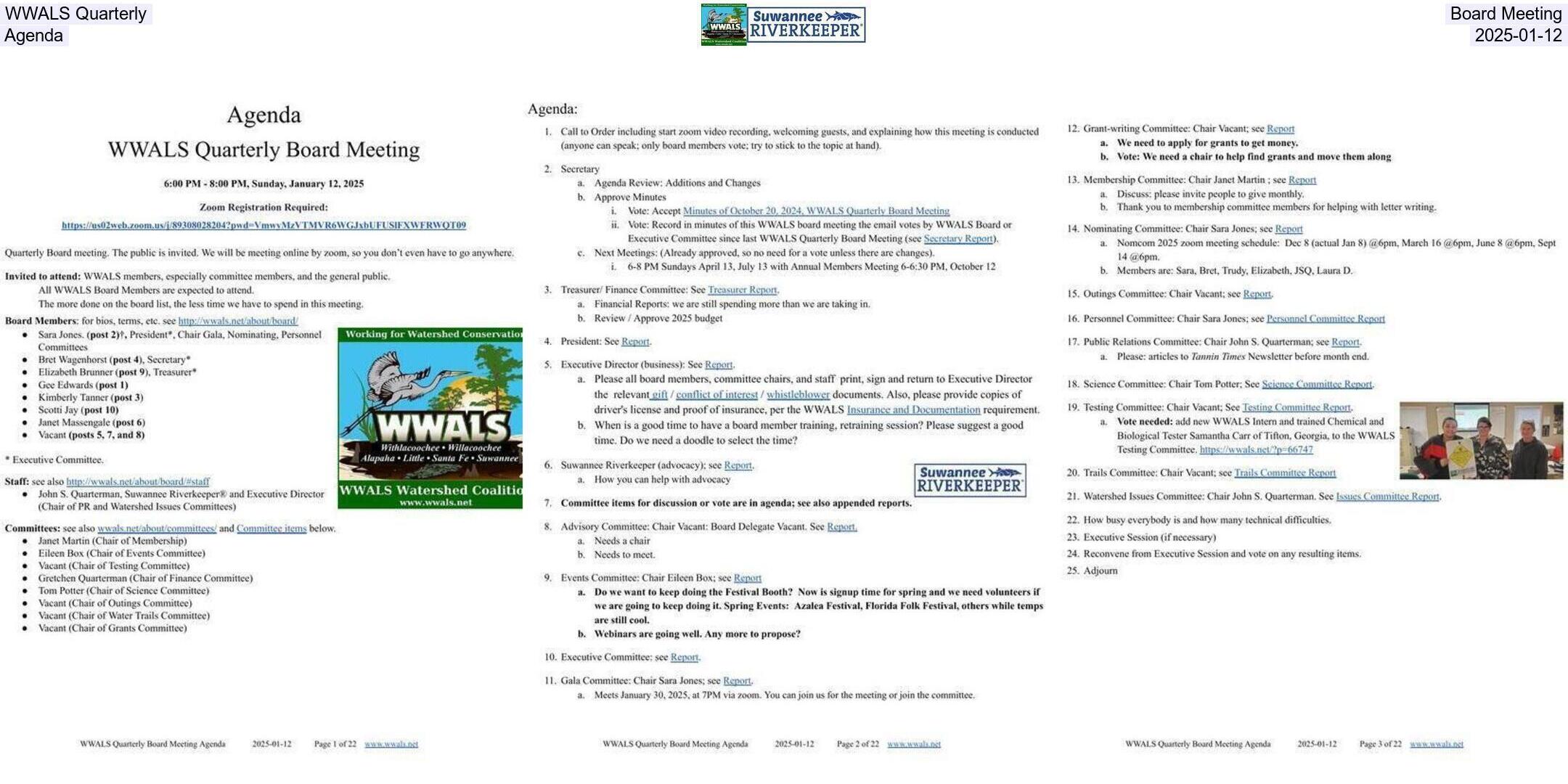 WWALS Quarterly Board Meeting Agenda 2025-01-12