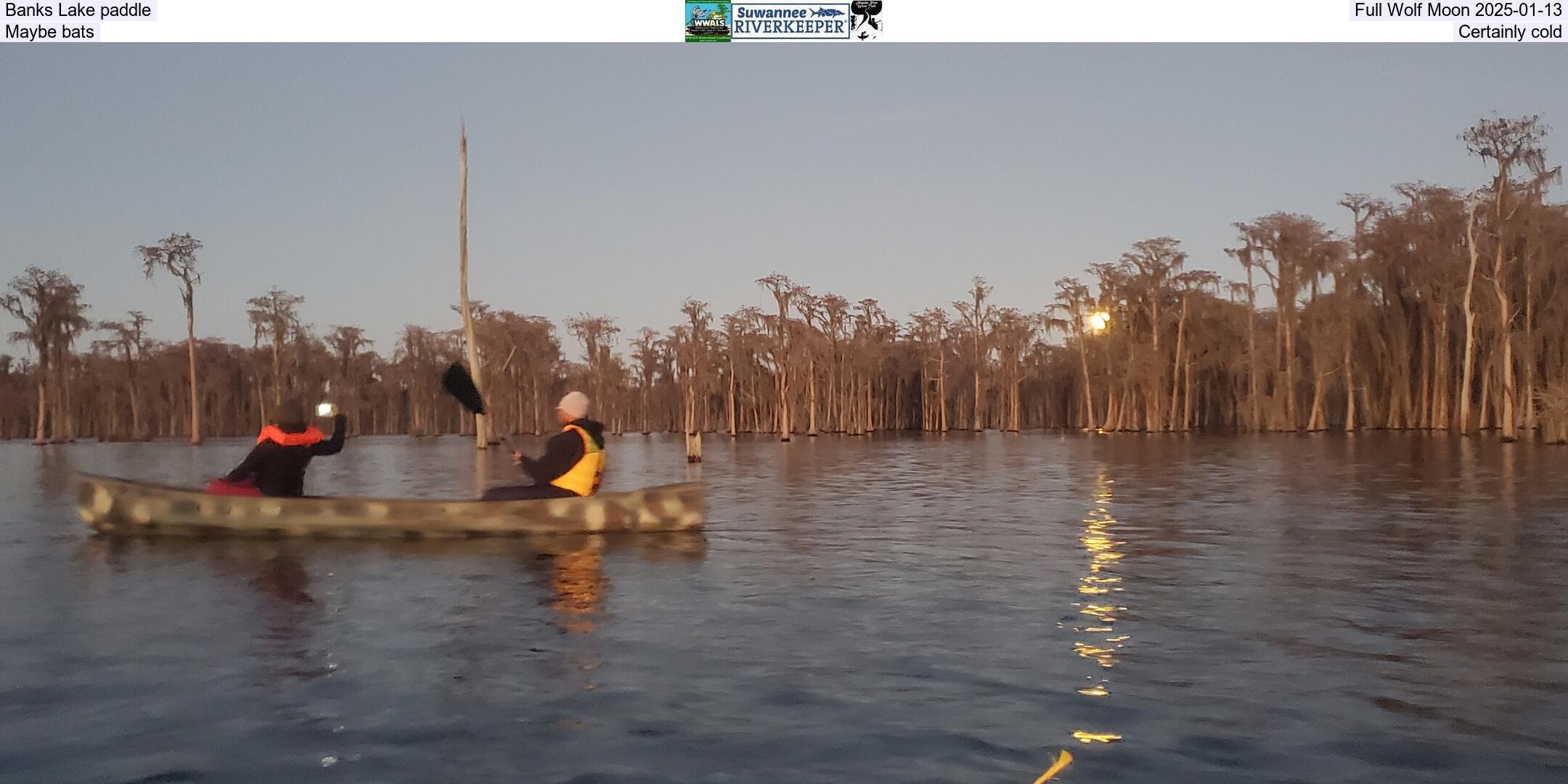 Banks Lake paddle, Full Wolf Moon 2025-01-13, Maybe bats, Certainly cold