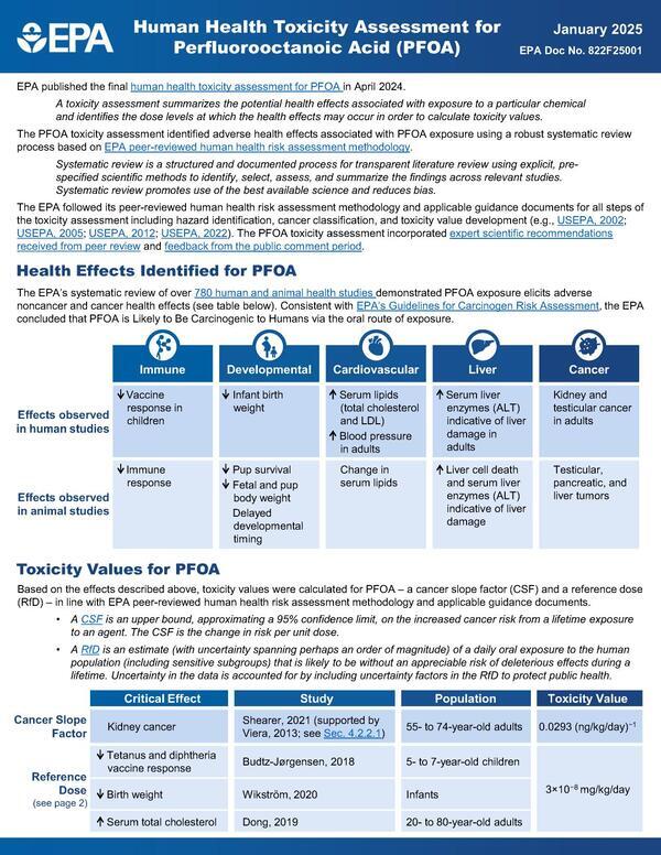 [PFOA Health Effects and Toxicity Values]