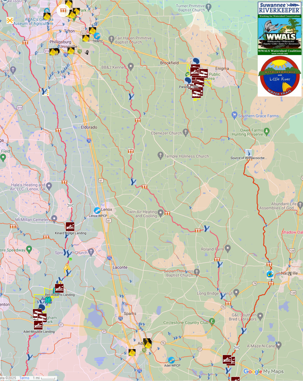 Map: Little River from Tifton to Reed Bingham State Park and New River to Withlacoochee River in WLRWT