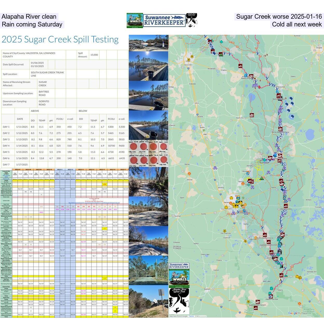 Alapaha River clean, Sugar Creek worse 2025-01-16, Rain coming Saturday, Cold all next week