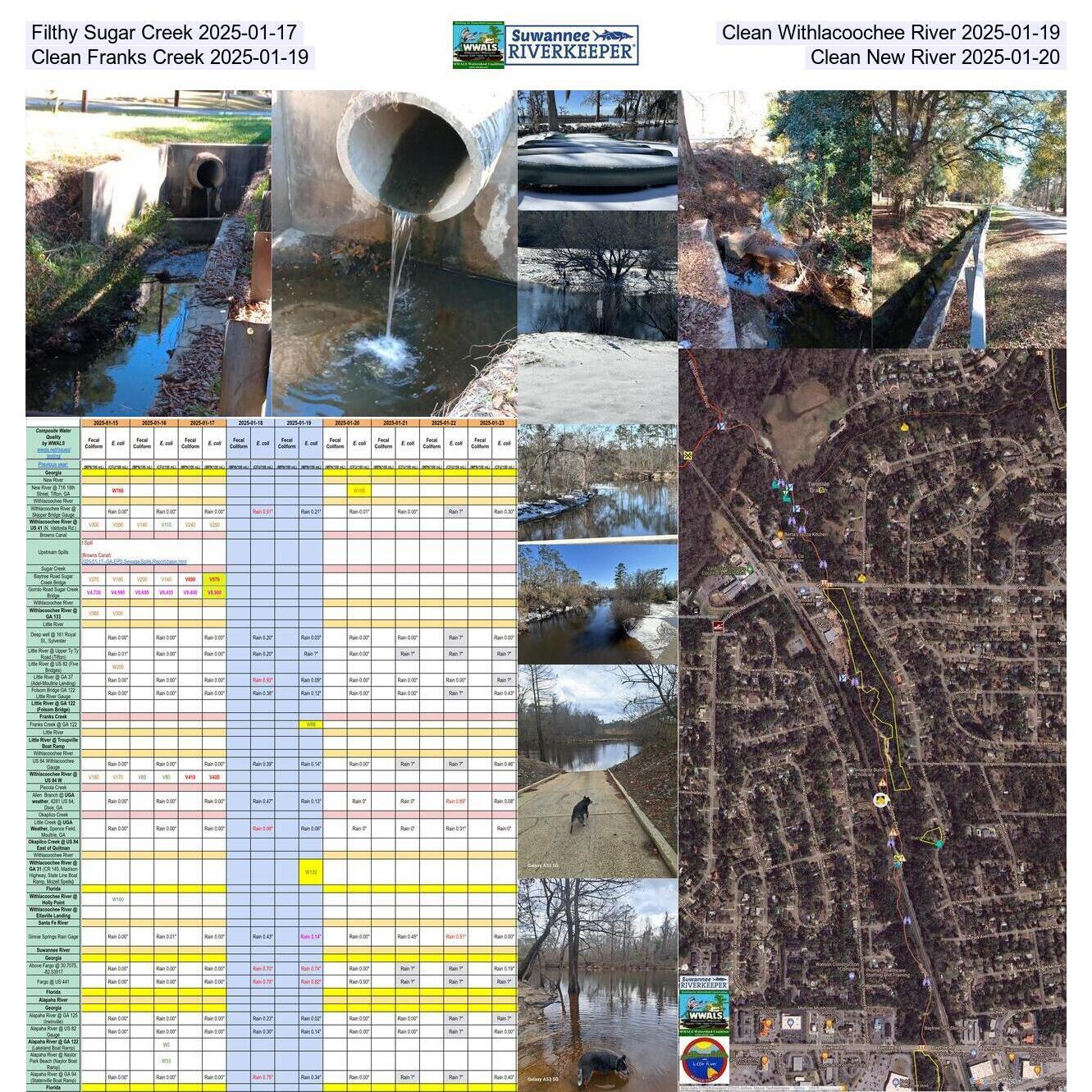 Filthy Sugar Creek 2025-01-17, Clean Withlacoochee River 2025-01-19, Clean Franks Creek 2025-01-19, Clean New River 2025-01-20