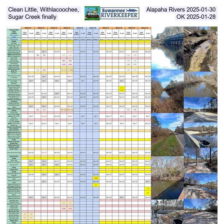 Clean New, Withlacoochee, Alapaha Rivers 2025-01-30, Sugar Creek finally OK 2025-01-28