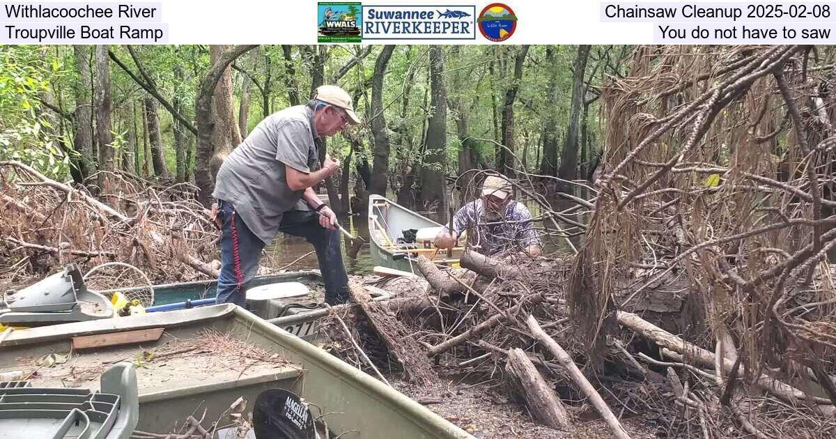 Withlacoochee River Chainsaw Cleanup 2025-02-08, Troupville Boat Ramp, You do not have to saw