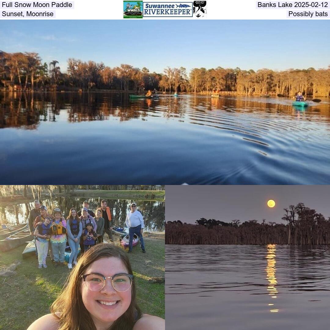 Full Snow Moon Paddle, Banks Lake 2025-02-12, Sunset, Moonrise, Possibly bats