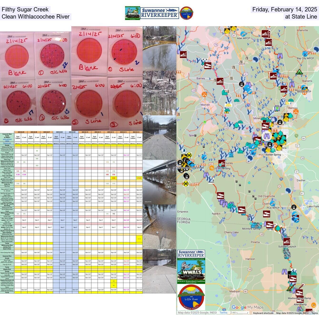 Filthy Sugar Creek, Friday, February 14, 2025, Clean Withlacoochee River at State Line