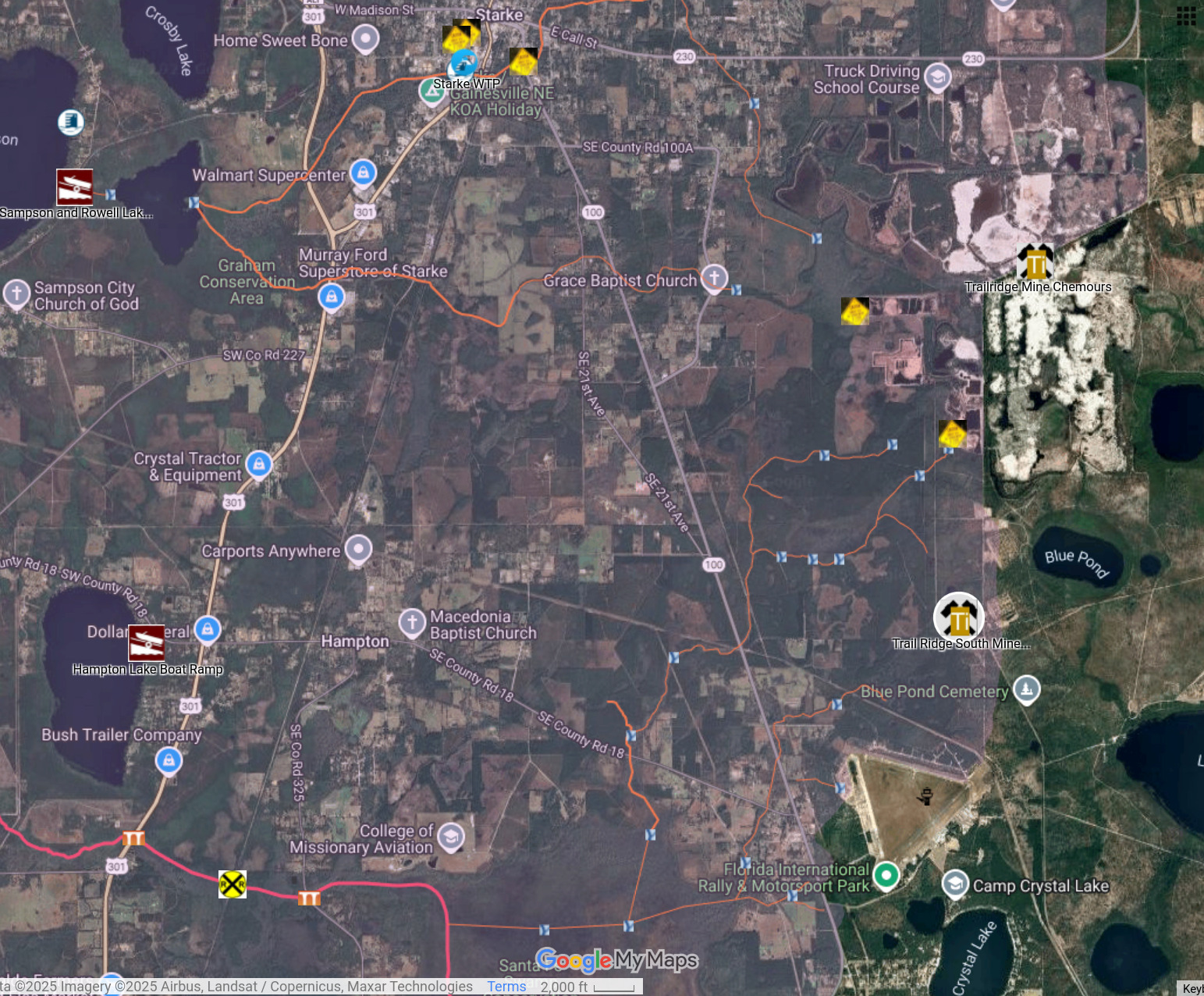 Map: Chemours Trail Ridge South Process Water Spill --SRWT 2025-02-16