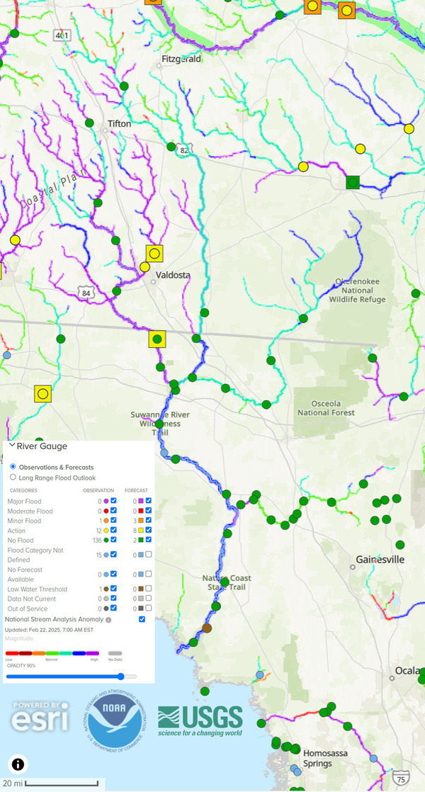 [Map: NOAA River Gauges 2025-02-22]