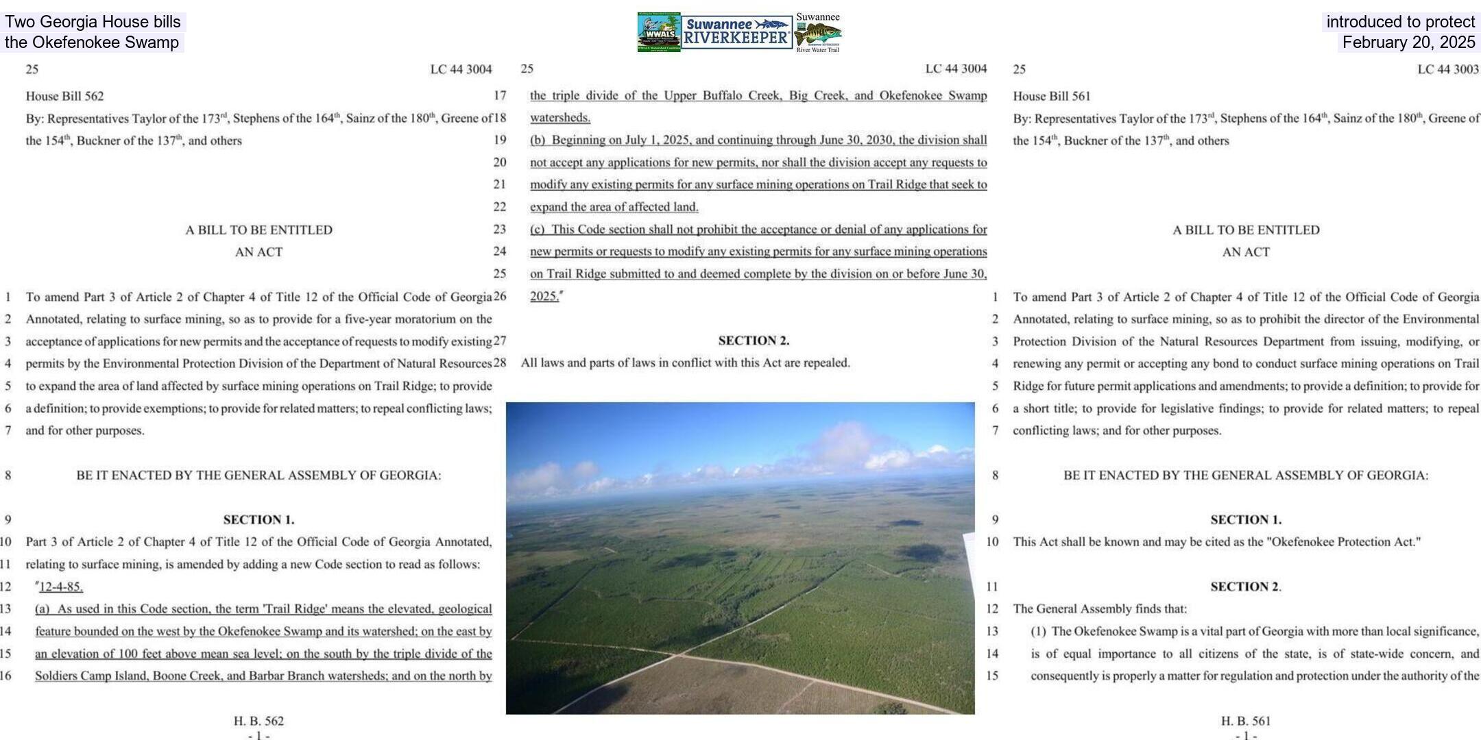 Two Georgia House bills introduced to protect the Okefenokee Swamp, February 20, 2025