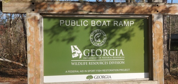 [Sign: Public Boat Ramp, GA-DNR Wildlife Resources Division, 2025:02:25 16:22:21, 30.7044724, -83.0333570]