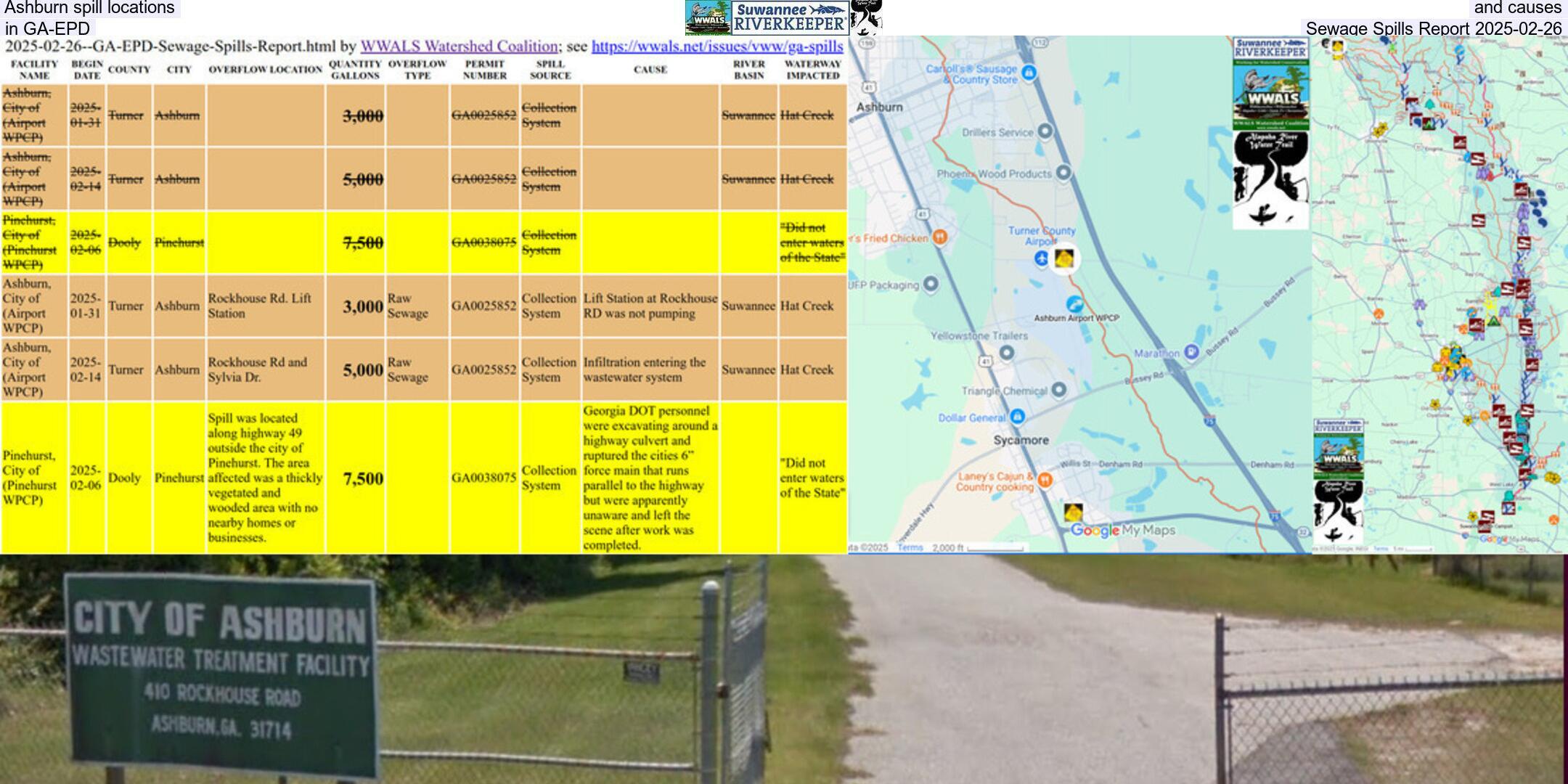 Ashburn spill locations and causes, in GA-EPD Sewage Spills Report 2025-02-26