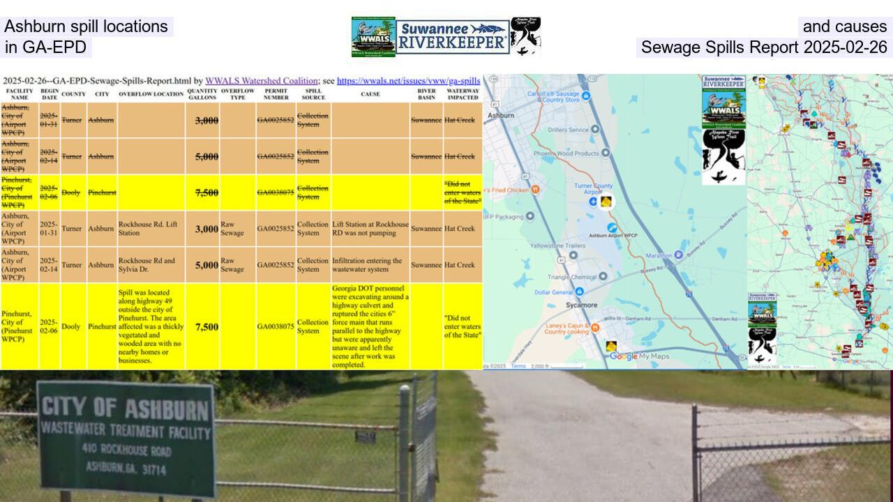 Ashburn spill locations and causes, in GA-EPD Sewage Spills Report 2025-02-26