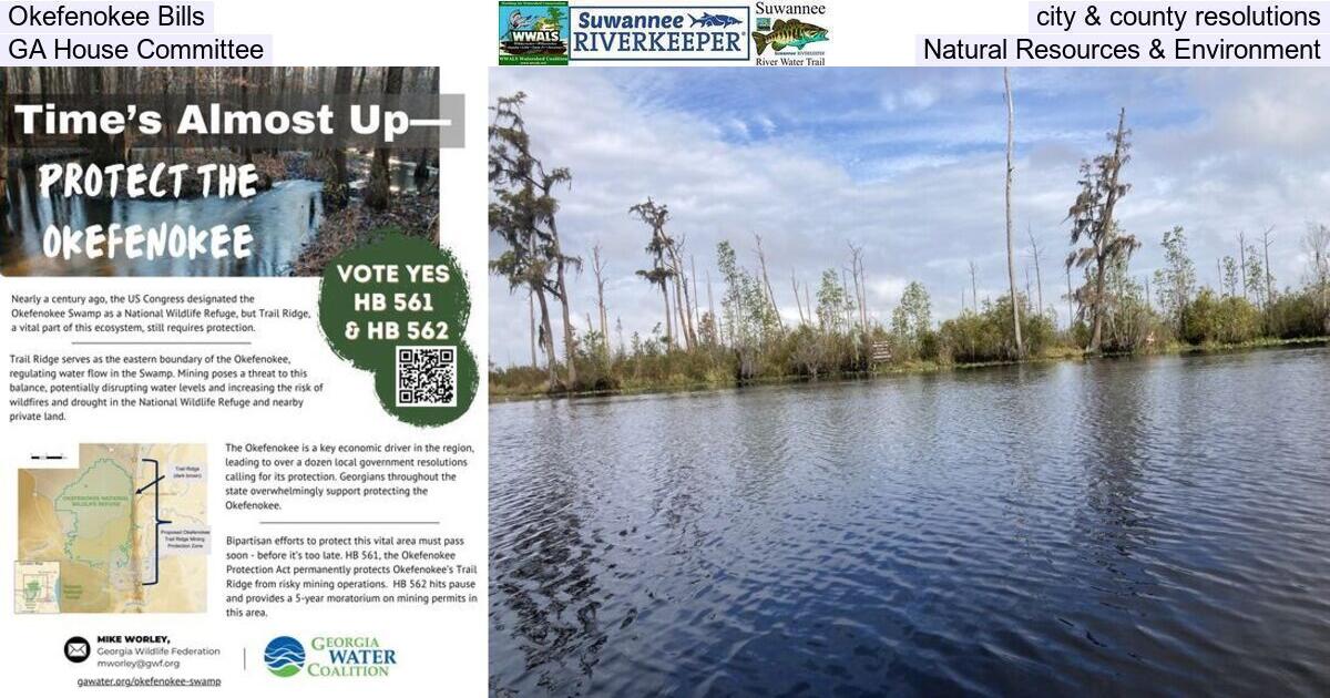 Okefenokee Bills, city & county resolutions, GA House Committee, Natural Resources & Environment