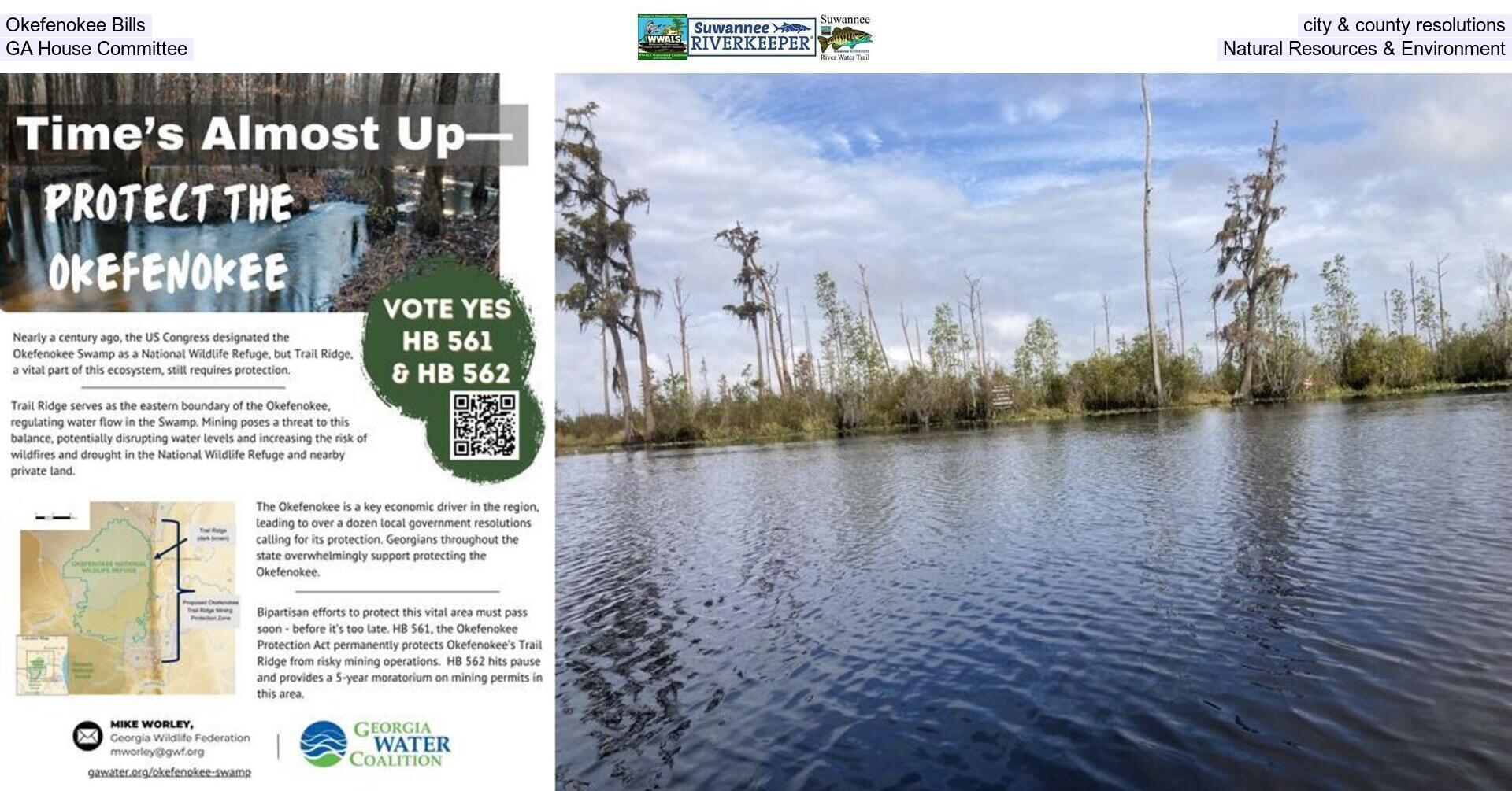 Okefenokee Bills, city & county resolutions, GA House Committee, Natural Resources & Environment