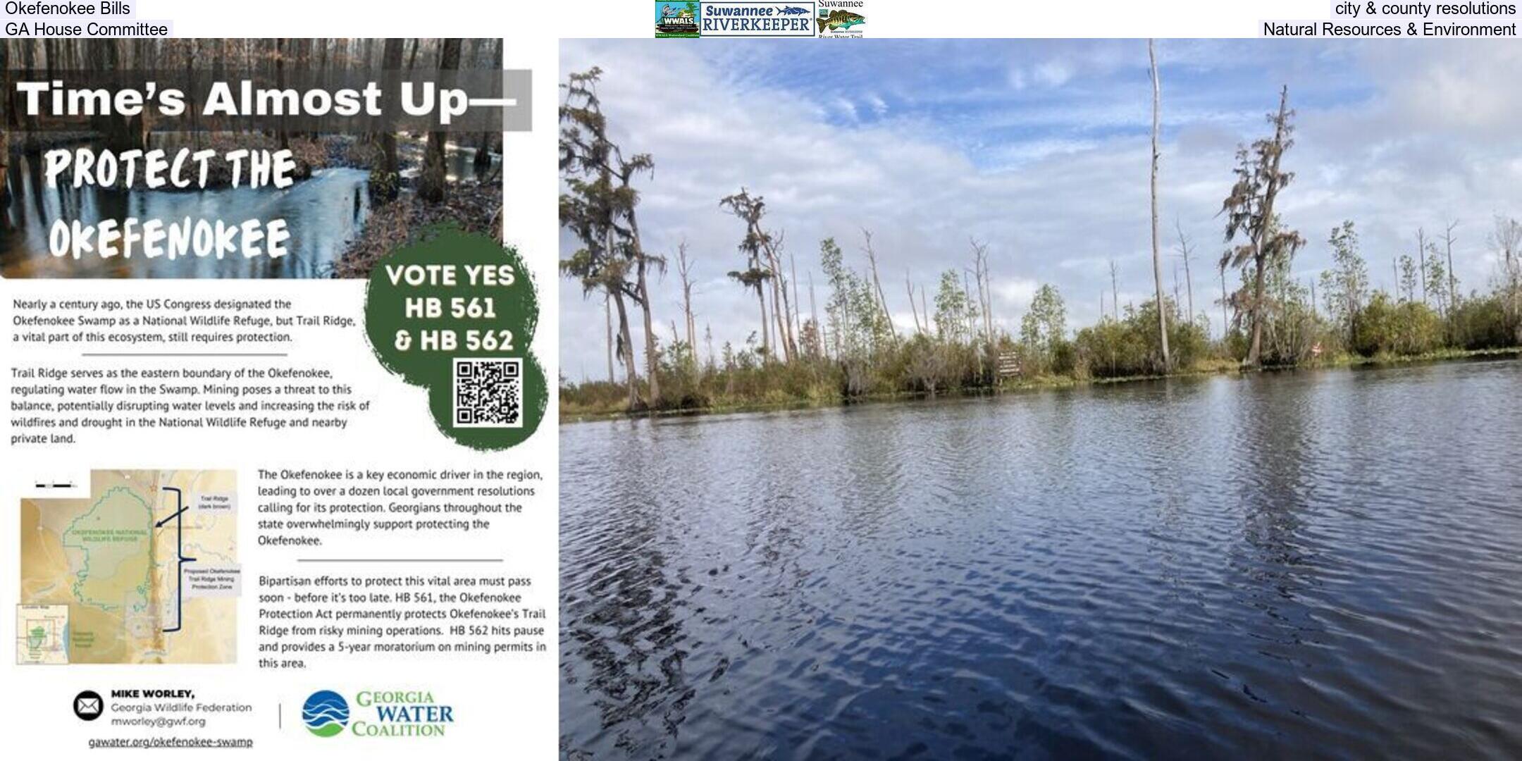 Okefenokee Bills, city & county resolutions, GA House Committee, Natural Resources & Environment