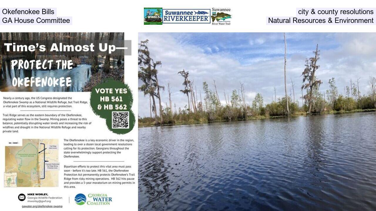 Okefenokee Bills, city & county resolutions, GA House Committee, Natural Resources & Environment