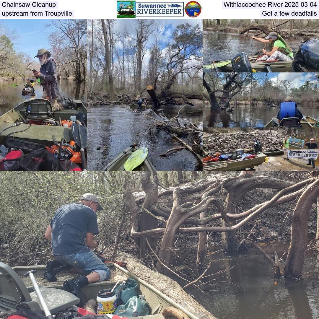 Chainsaw Cleanup, Withlacoochee River 2025-03-04, upstream from Troupville, Got a few deadfalls