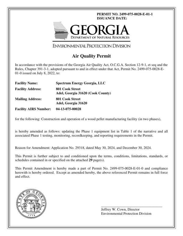 [PERMIT NO. 2499-075-0028-E-01-1 Air Quality Permit]