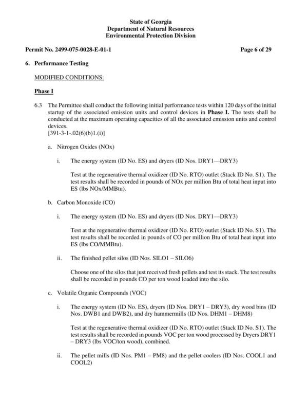 6. Performance Testing MODIFIED CONDITIONS: Phase I 6.3. The Permittee shall conduct the following initial performance tests within 120 days of the initial startup of the associated emission units and control devices in Phase I.