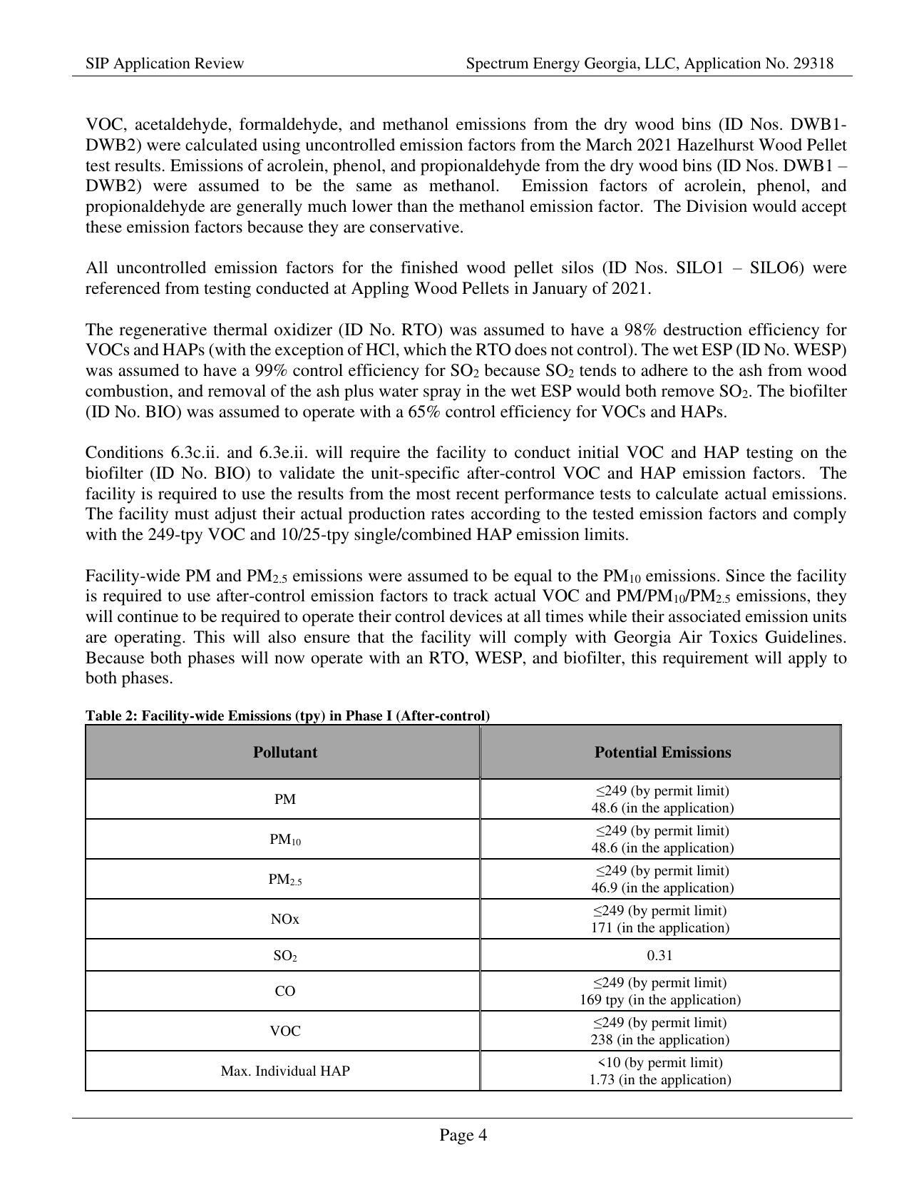 Table 2. Facilty-wide Emissions (tpy) in Phase I (After-control)