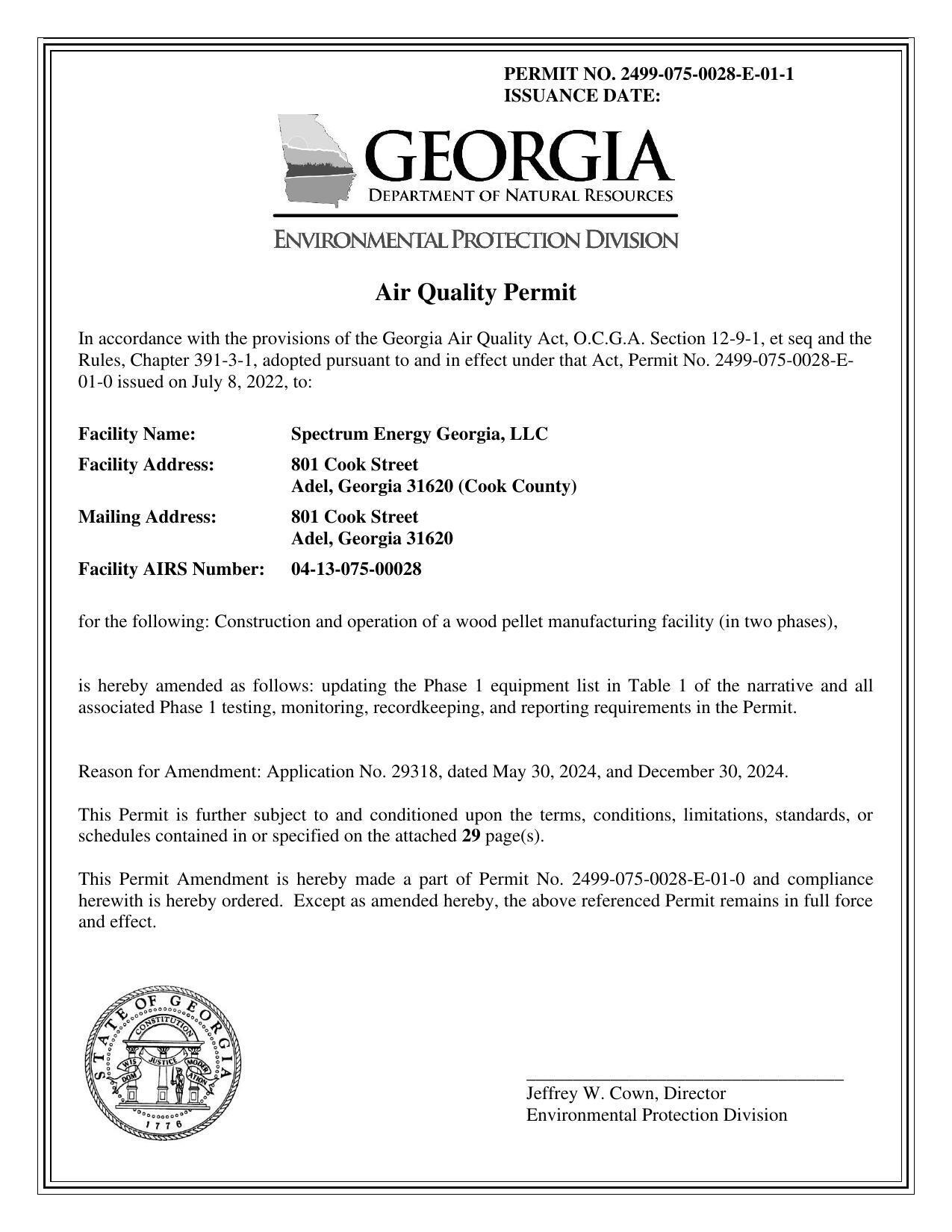 PERMIT NO. 2499-075-0028-E-01-1 Air Quality Permit