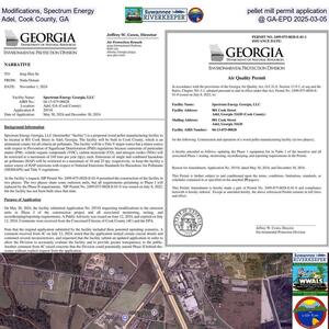 [Modifications, Spectrum Energy pellet mill permit application, Adel, Cook County, GA @ GA-EPD 2025-03-05]