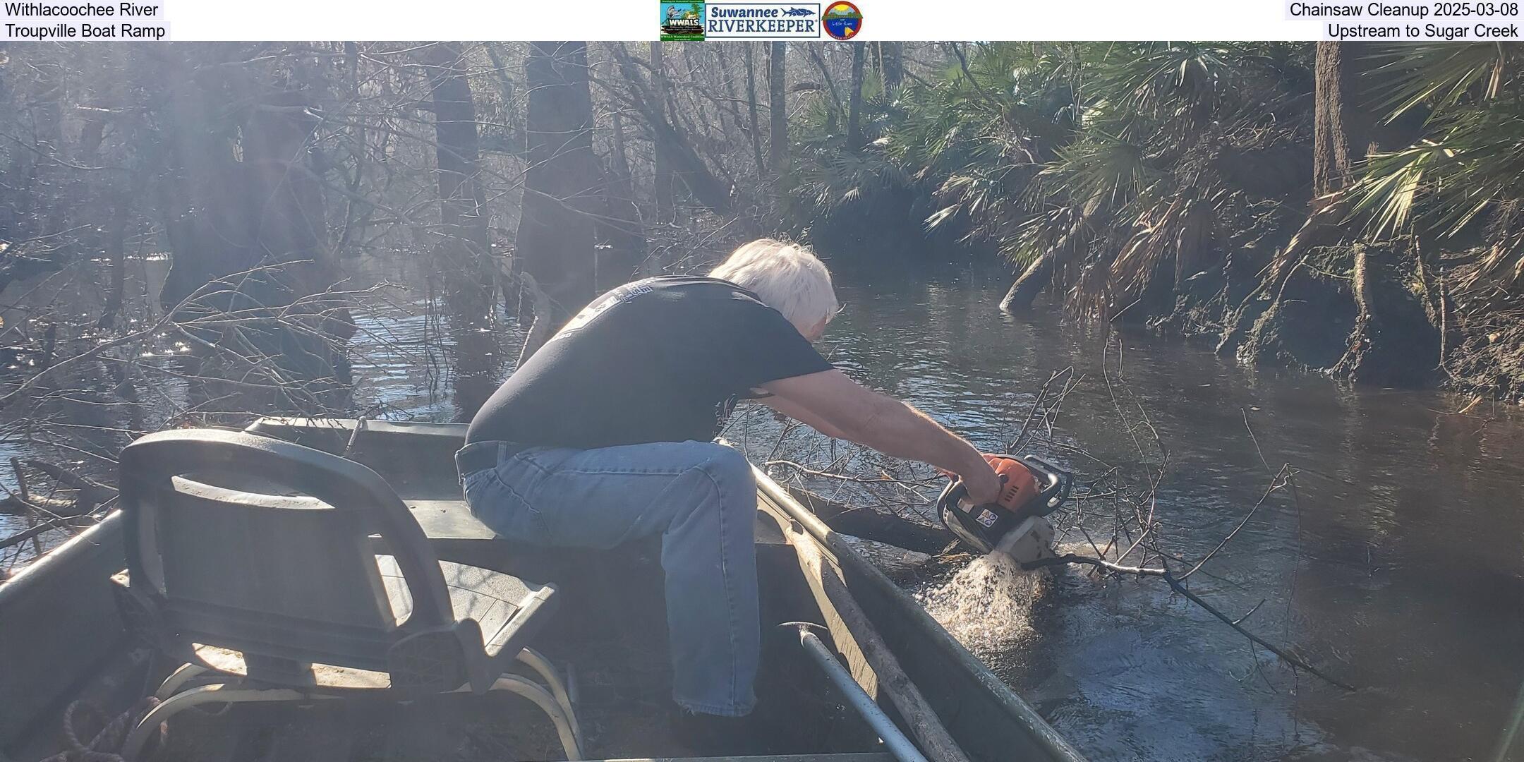 Withlacoochee River Chainsaw Cleanup 2025-03-08, Troupville Boat Ramp, Upstream to Sugar Creek