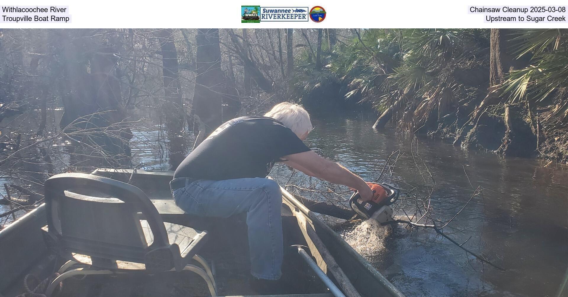 Withlacoochee River Chainsaw Cleanup 2025-03-08, Troupville Boat Ramp, Upstream to Sugar Creek