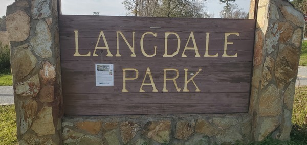 Closer entrance sign, Langdale Park, 2025:03:14 18:09:04, 30.8871884, -83.3150172