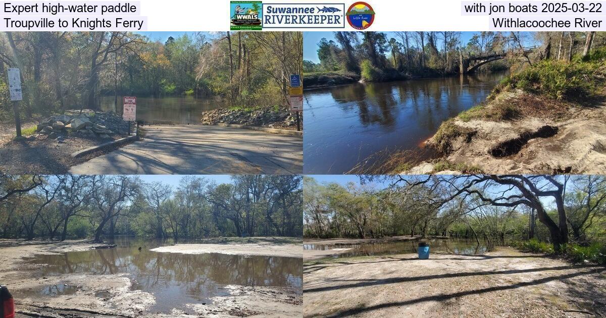 Expert high-water paddle with jon boats 2025-03-22, Troupville to Knights Ferry, Withlacoochee River