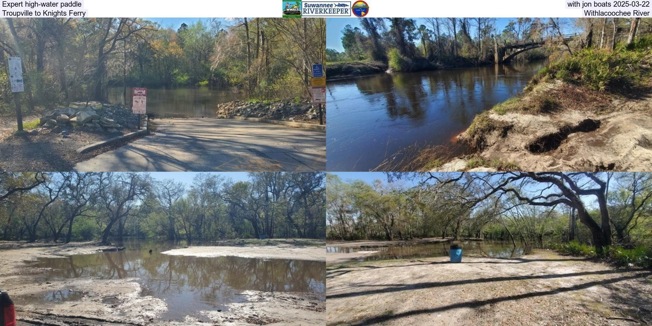 Expert high-water paddle with jon boats 2025-03-22, Troupville to Knights Ferry, Withlacoochee River