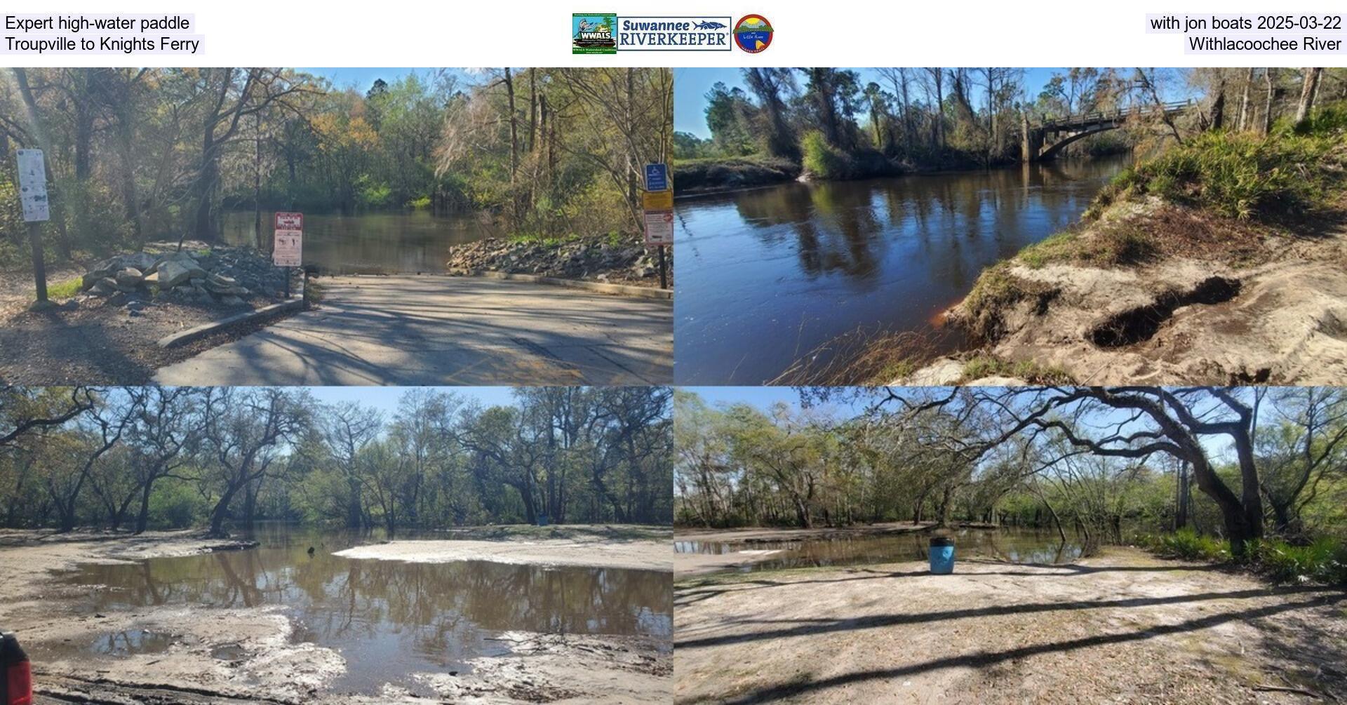 Expert high-water paddle with jon boats 2025-03-22, Troupville to Knights Ferry, Withlacoochee River